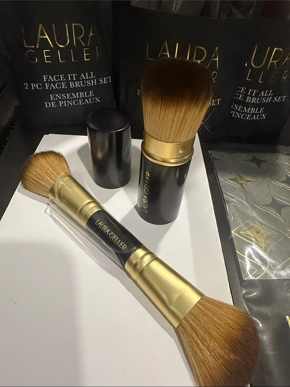 Laura Geller Black & Gold 2-Piece Face Brush Set